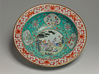 粉彩花卉人物文鉢 中国　清朝道光期（1821～1850）